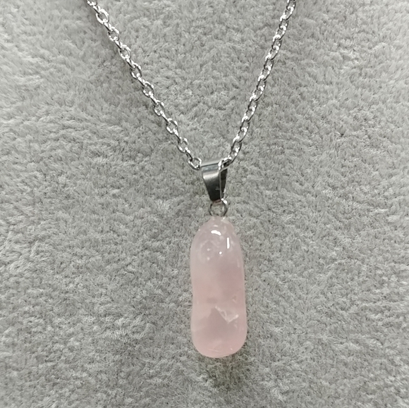 Rose Quartz Necklace Natural Gemstone Crystal Pendant Stainless-Steel Chain 20" - Picture 9 of 17
